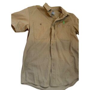 Carhartt Mens Size L Relaxed Fit Short Sleeve Work Shirt  Button Pockets Beige